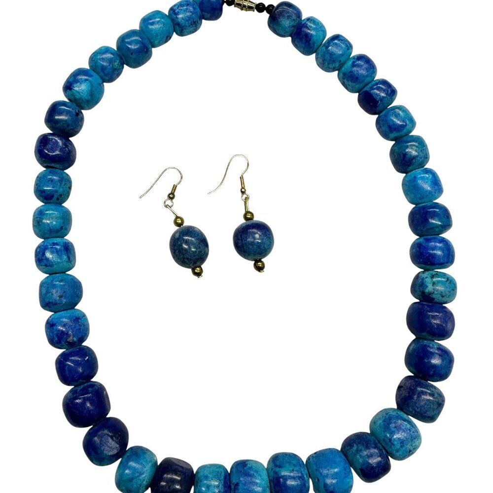 Shades of Blue Beaded Necklace & Earring Set